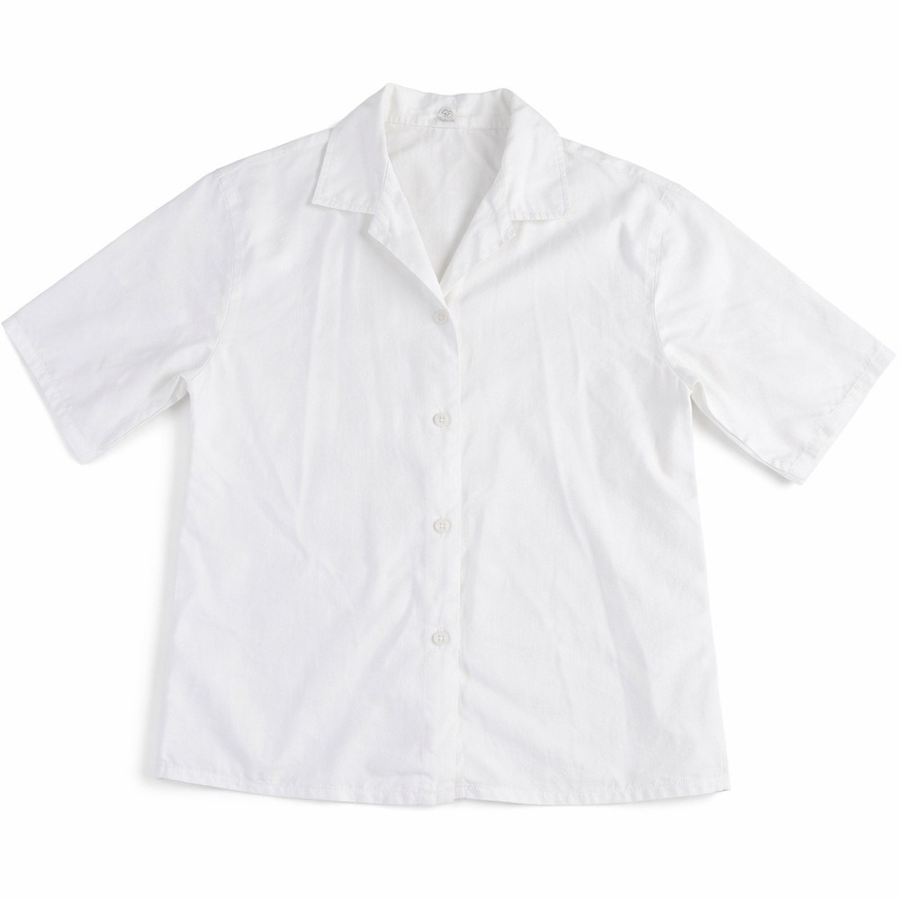 Vintage Cotton Shirt – S White Sanforized Short Sleeve Camp Collar READ